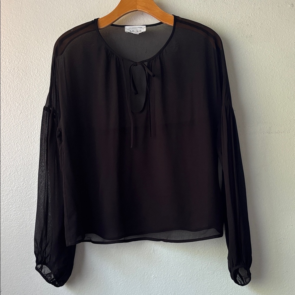 & Other Stories Black Sheer Tie-Neck Blouse - Size 6